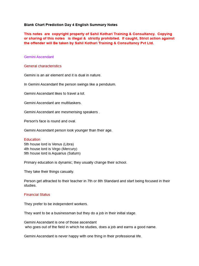Day 4 English Summary Notes | PDF | Planets In Astrology
