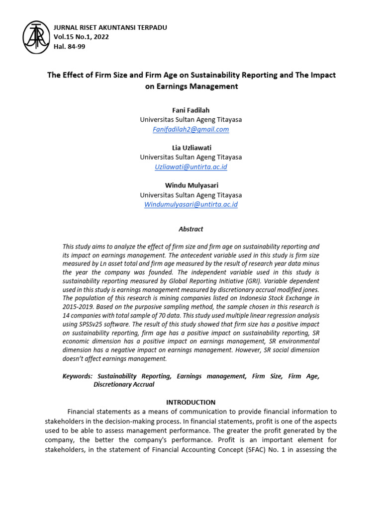 Firm Size and Age Impact on Sustainability Reporting | PDF | P Value ...