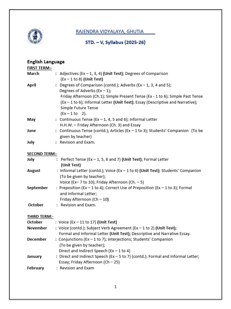 STD 5 Syllabus 2025-26 | PDF | Grammatical Tense | Adverb