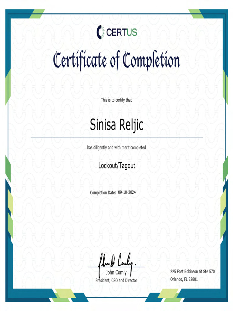 Lockout/Tagout Completion Certificate | PDF