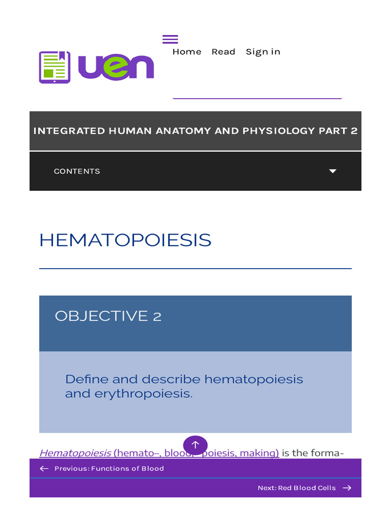 Hematopoiesis - Integrated Human Anatomy and Physiology Part 2 | PDF