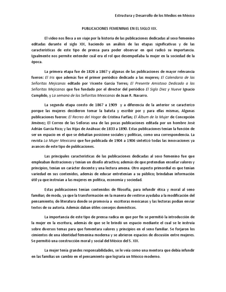Publicaciones Femeninas en El Siglo Xix | PDF | Mujer | México