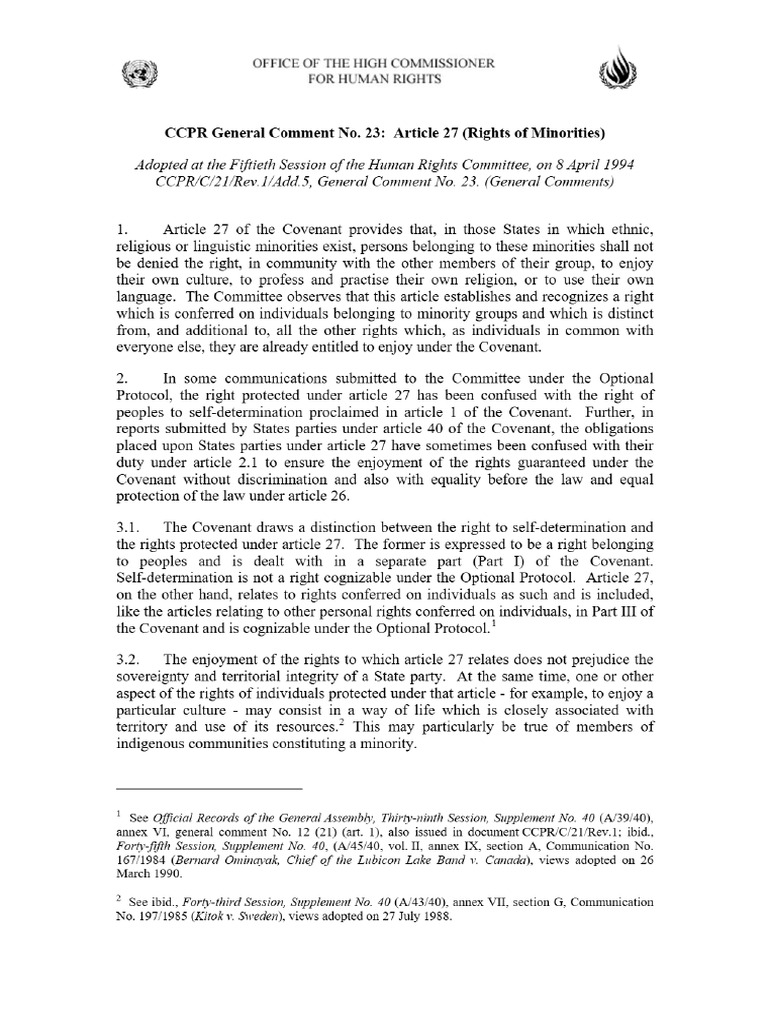 CCPR General Comment No. 23 - Article 27 (Rights of Minorities ...
