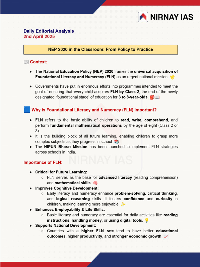 NEP 2020: FLN Implementation Challenges | PDF | Arctic | Literacy