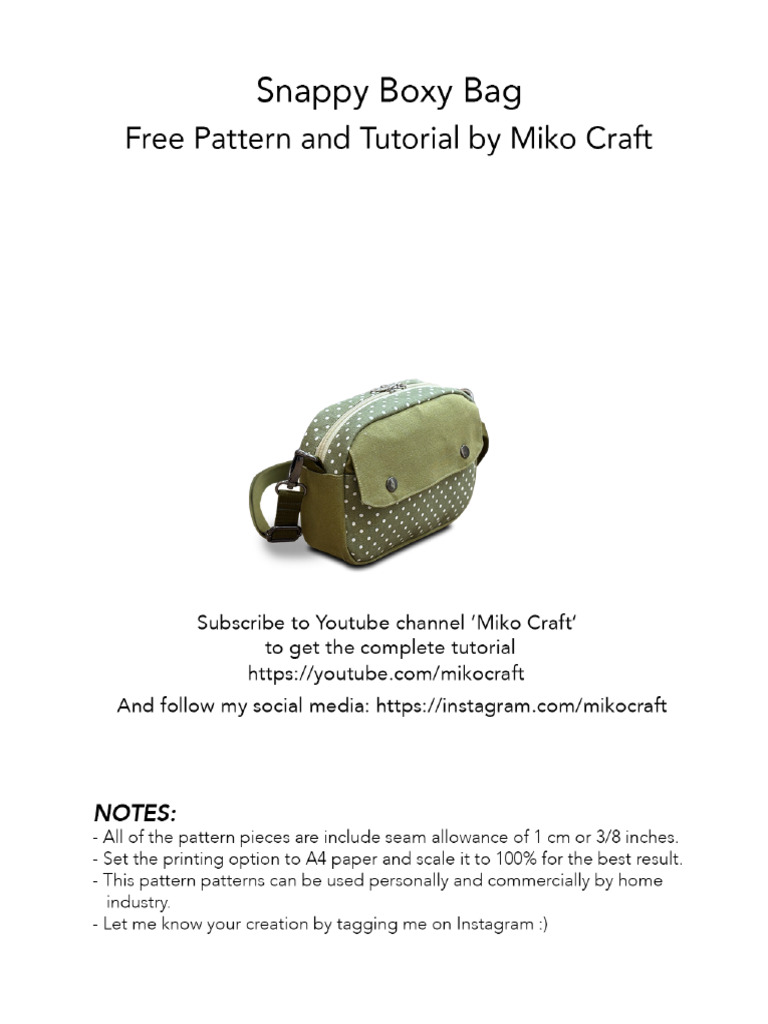 Snappy Boxy Bag - Free Pattern and Tutorial by Miko Craft | PDF