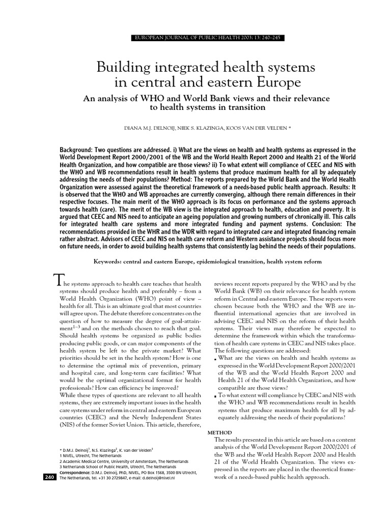 Building Integrated Health Systems in Central and Eastern Europe | PDF ...