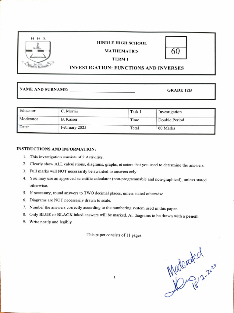 Functions and Inverses Investigation | PDF | Function (Mathematics ...