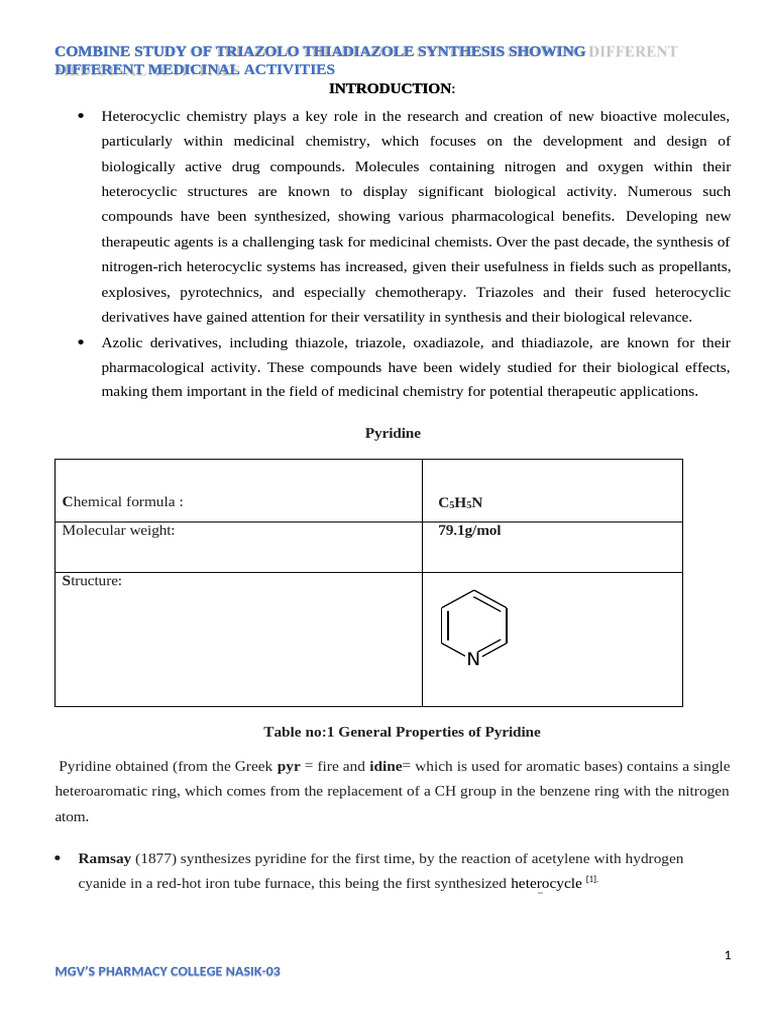 Triazole and Thiadiazole Synthesis Study | PDF | Pyridine | Organic ...