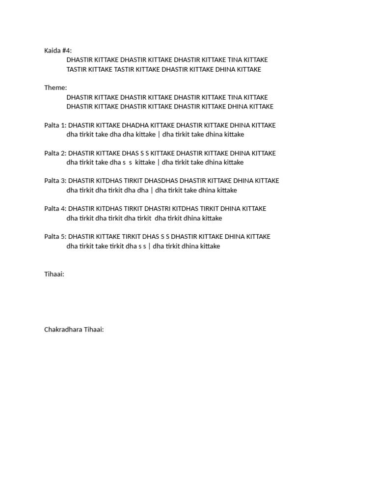 Tabla Notes - Kaida 4 | PDF