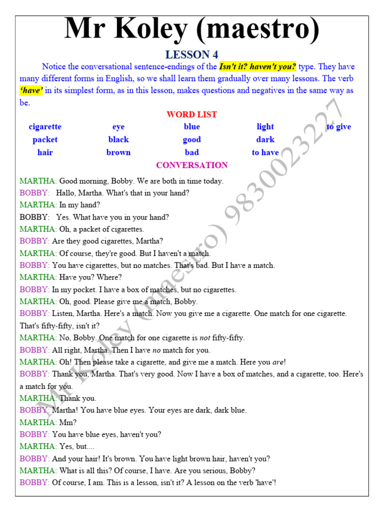 Conversational English: Verb 'Have' Usage | PDF | English Language | Verb