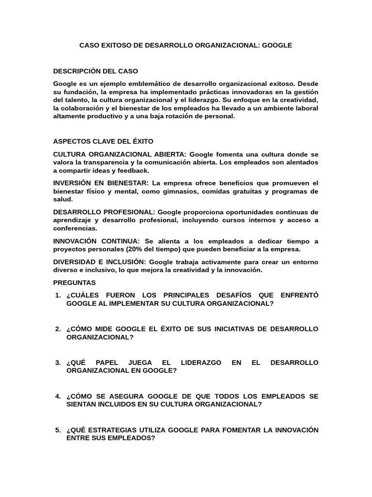 CASO EXITOSO DE DESARROLLO ORGANIZACIONAL | PDF