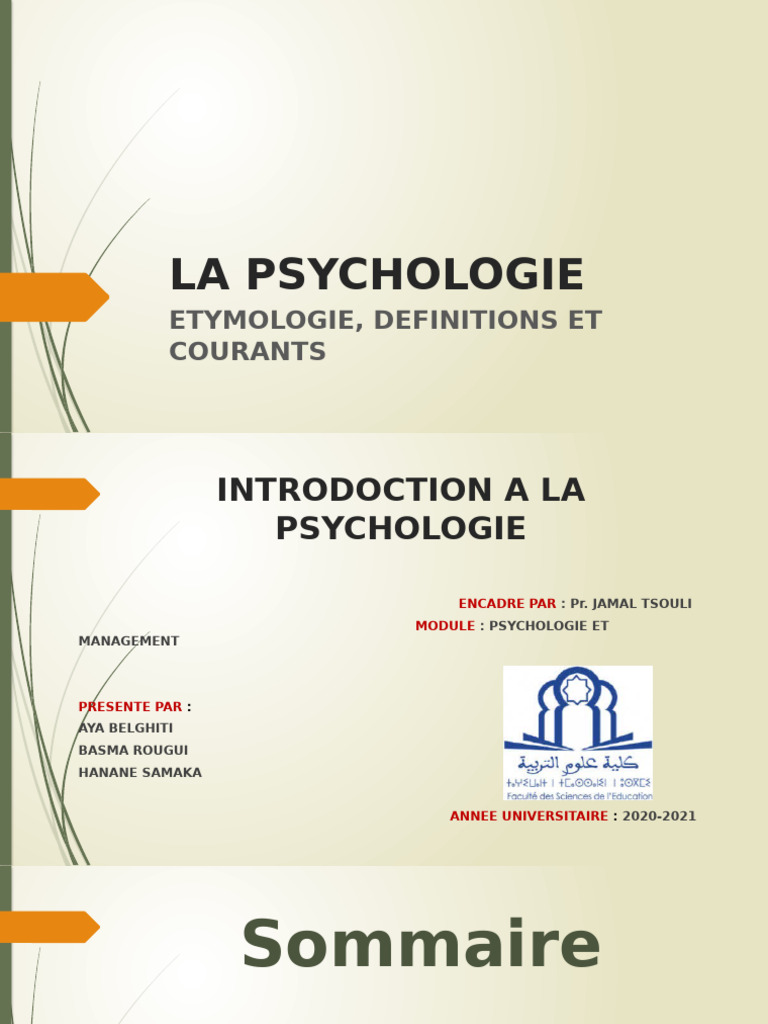 Introduction à la psychologie et courants | PDF | Psychologie ...