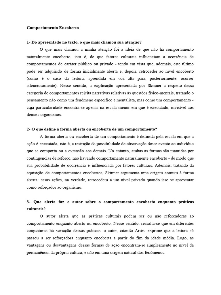 Comportamento Encoberto e Cultura | PDF