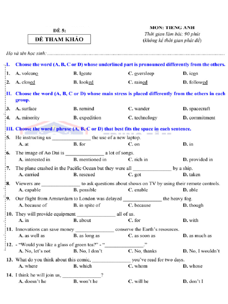 Tuyển Tập Test Thi Thử Tuyển Sinh 10 | PDF
