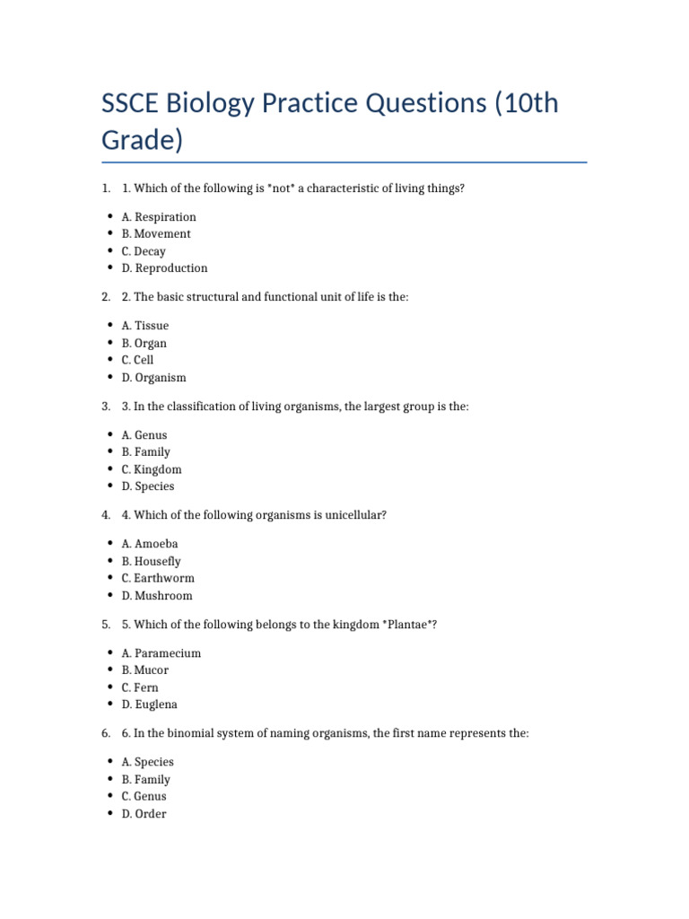 SSCE Biology Practice Questions | PDF | Cellular Respiration | Excretion