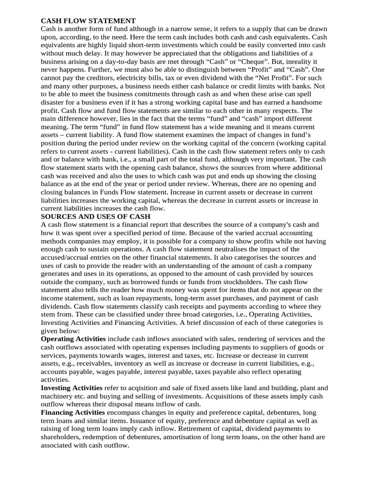 Understanding Cash Flow Statements | PDF | Cash Flow Statement | Equity ...
