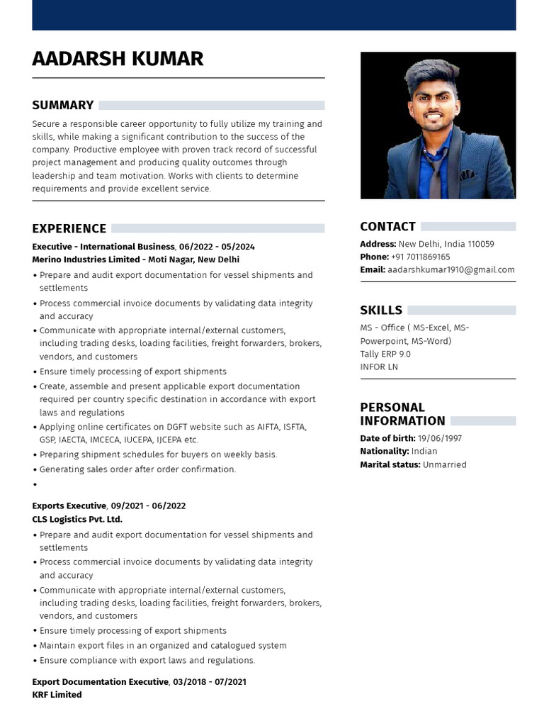 Aadarsh Kumar CV | PDF | Business