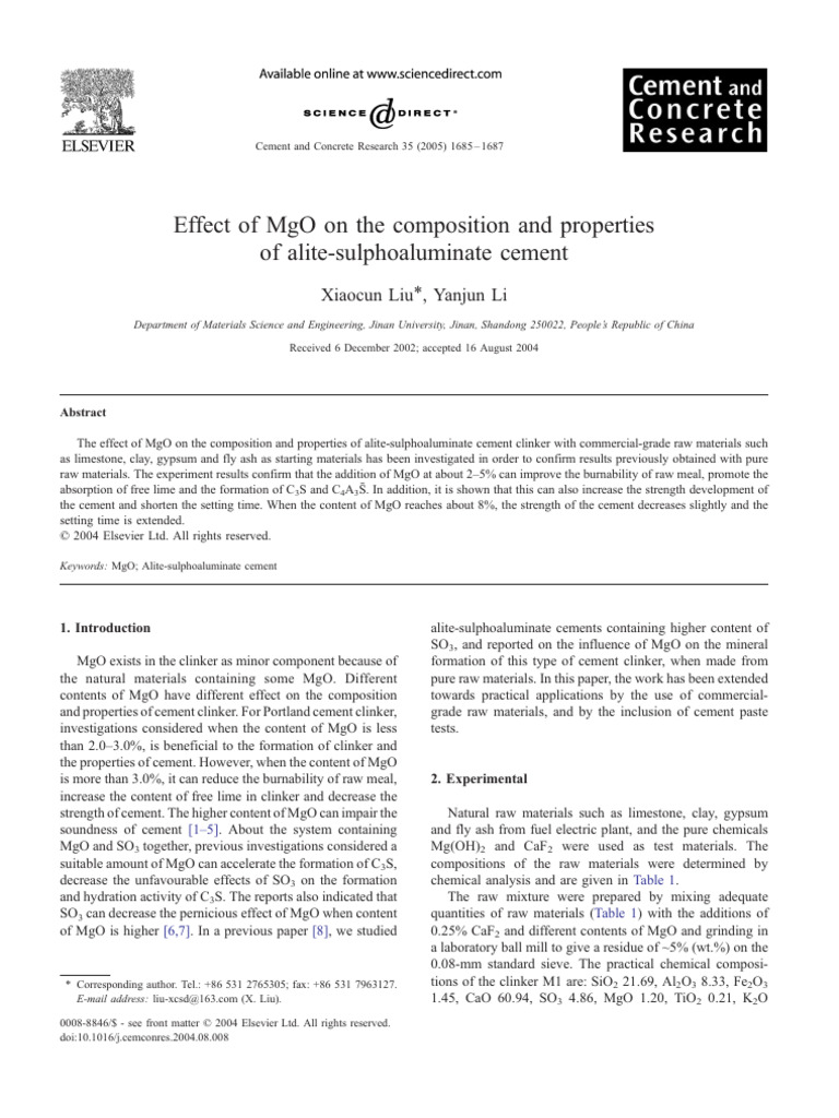 Effect of MgO On The Composition and Properties | PDF | Cement | Lime ...