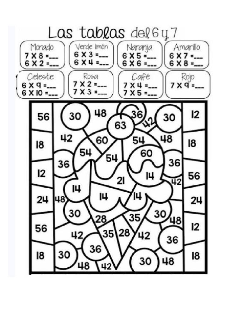 Ejercicio Tabla Del 6 y 7 | PDF