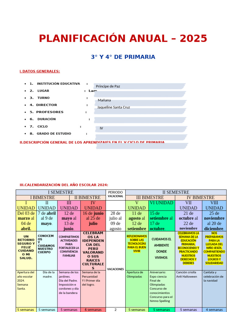 Planificación Anual 3° y 4° Primaria 2025 | PDF | Datos | Sustracción