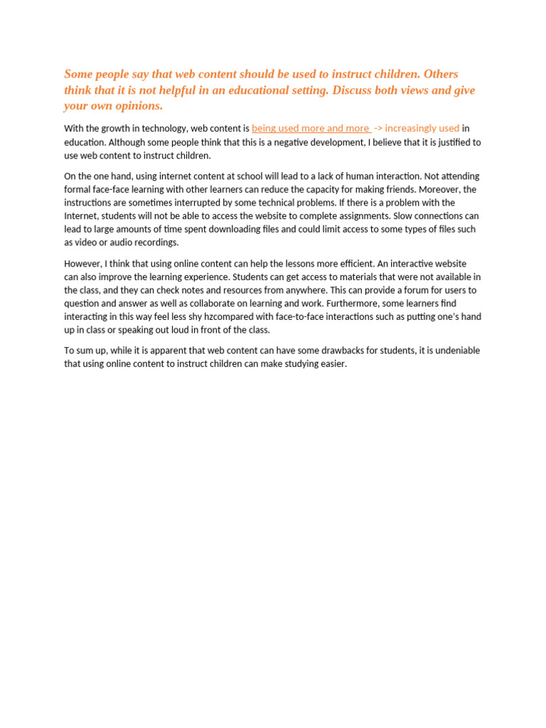 Ielts Writing T2 - Discussion - Web Content at School | PDF