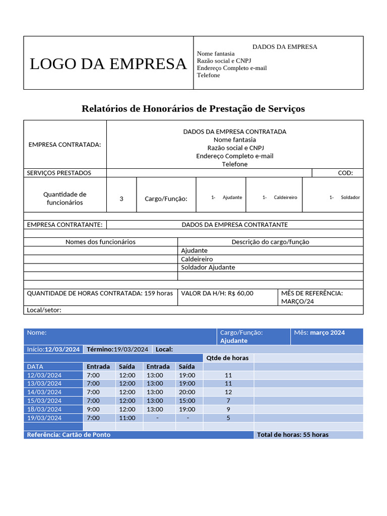 Relatório de Prestação de Serviços Homem Hora | PDF