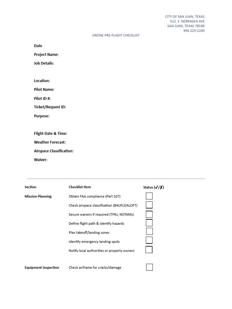San Juan Drone Pre-Flight Checklist | PDF | Unmanned Aerial Vehicle