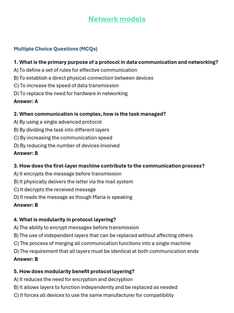 ch2 MCQ | PDF | Internet Protocols | Computer Network