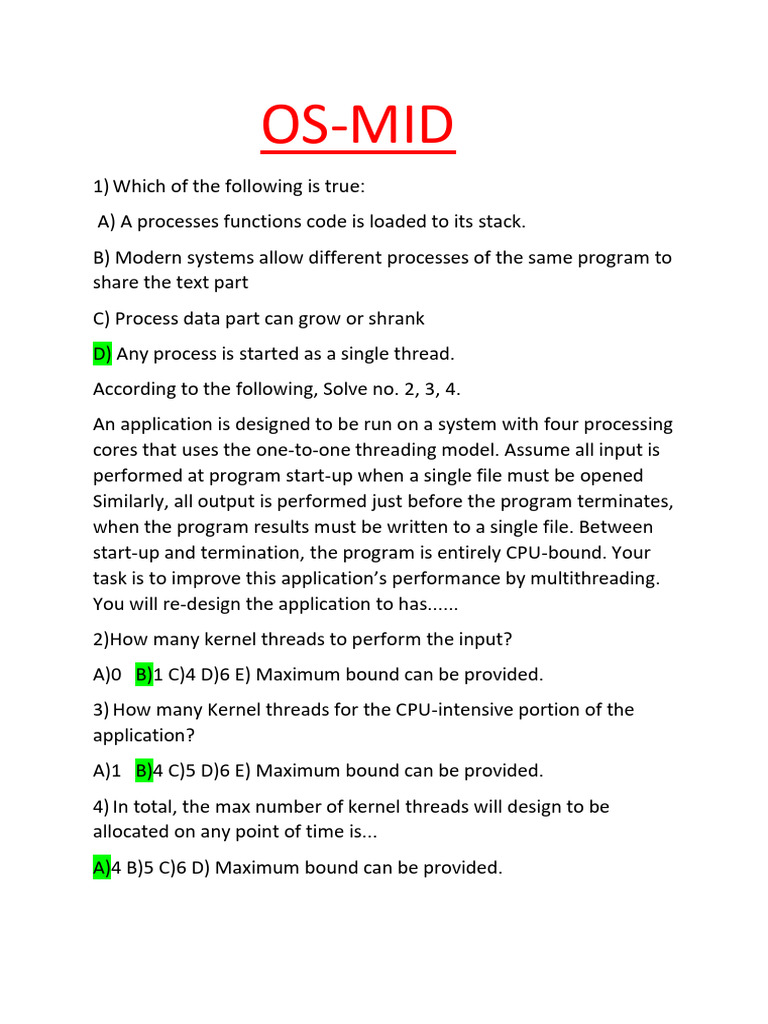 OS Mid | PDF | Thread (Computing) | Process (Computing)
