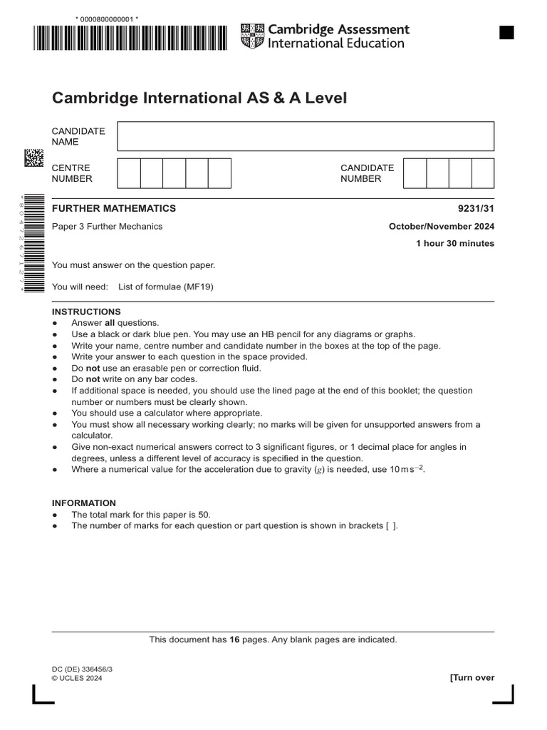 Cambridge International AS & A Level: Further Mathematics 9231/31 | PDF ...