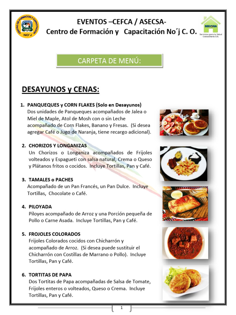 Menú Variado de Desayunos y Almuerzos | PDF | Tortita | Cocina de las ...