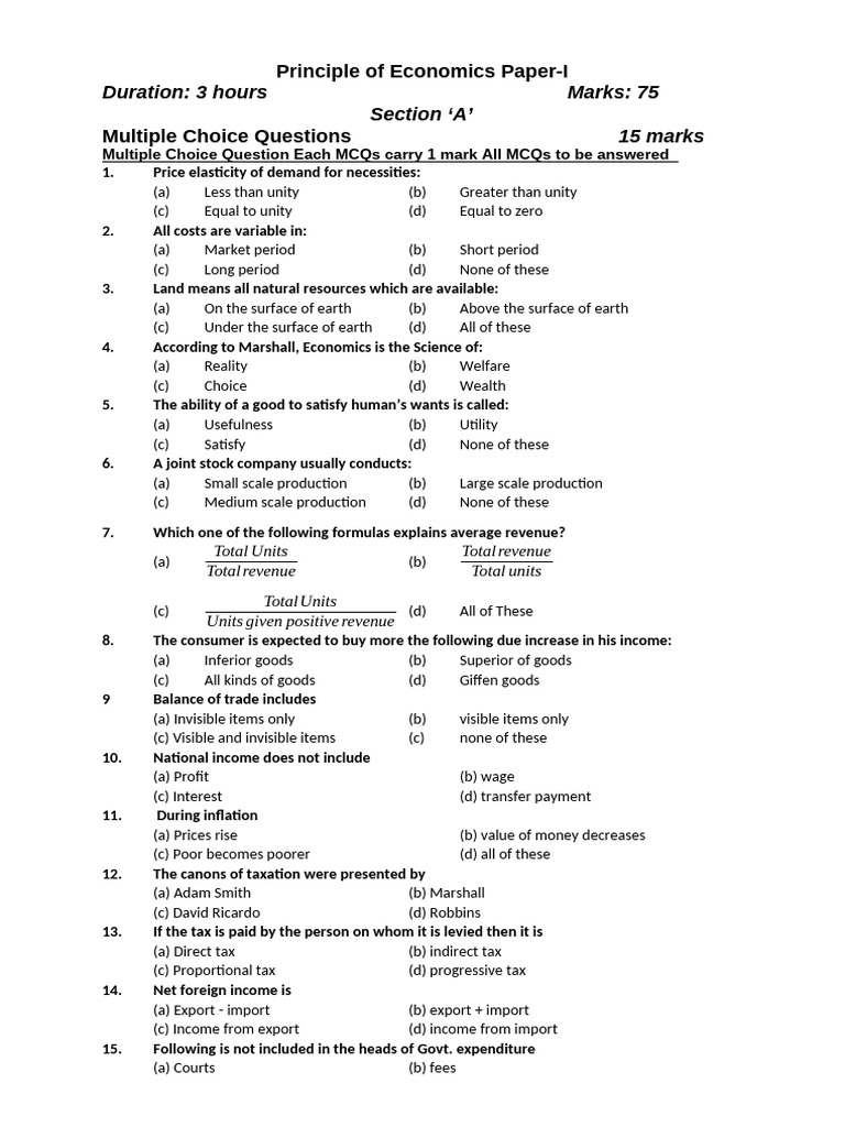 Economics Paper-I Exam Overview | PDF | Taxes | Economics