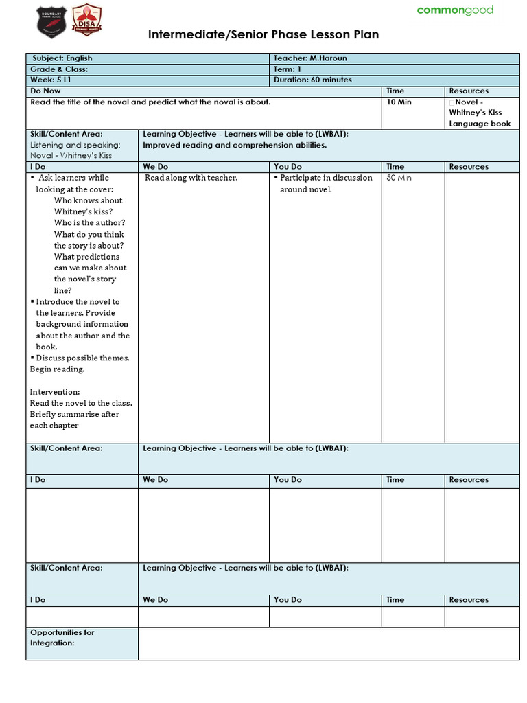 Lesson Plan: Whitney's Kiss Analysis | PDF | Lesson Plan | Reading ...