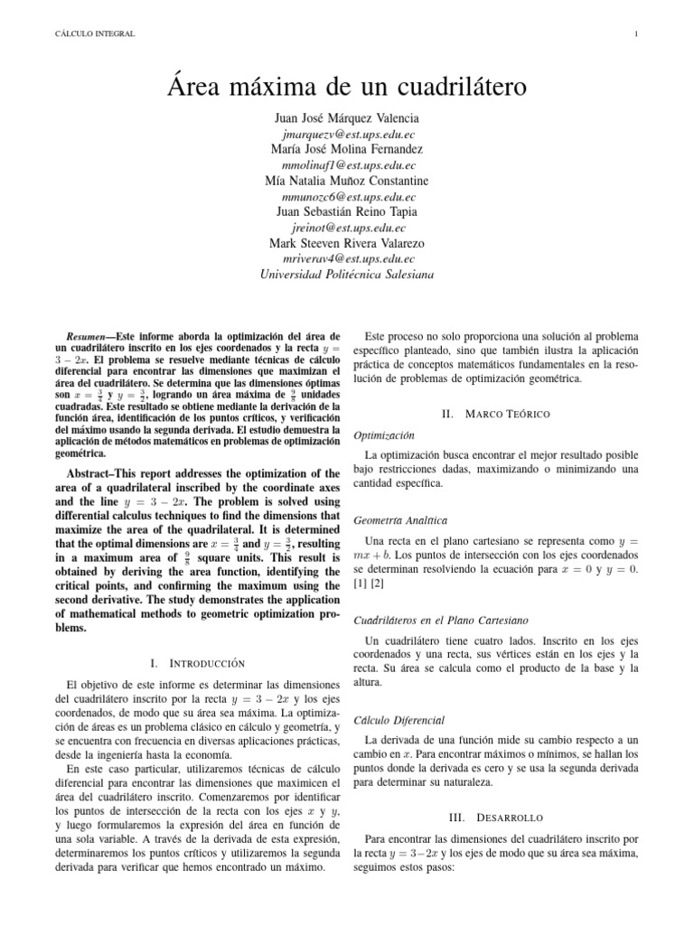 Optimización del área de un cuadrilátero | PDF | Derivado | Línea ...