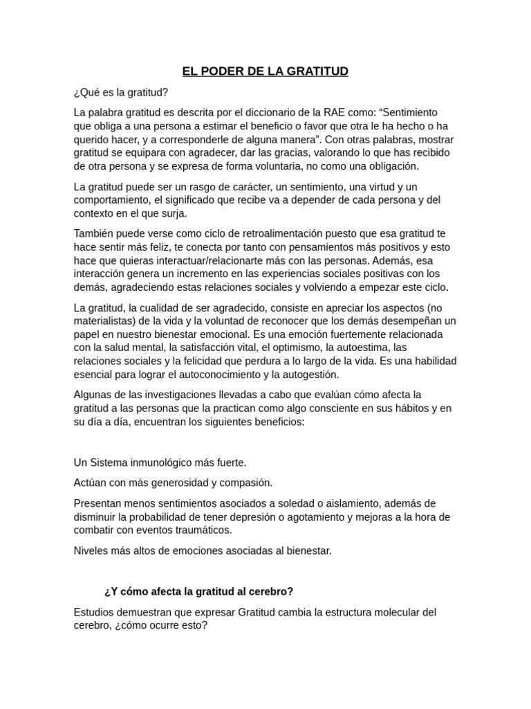 El Poder Del Agradecimiento Pdf Gratitud Las Emociones