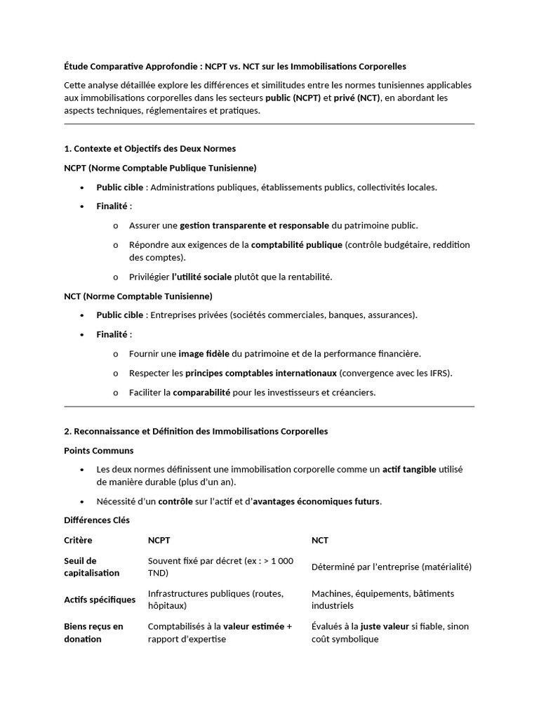 Comparaison NCPT et NCT Immobilisations | PDF | Normes internationales ...