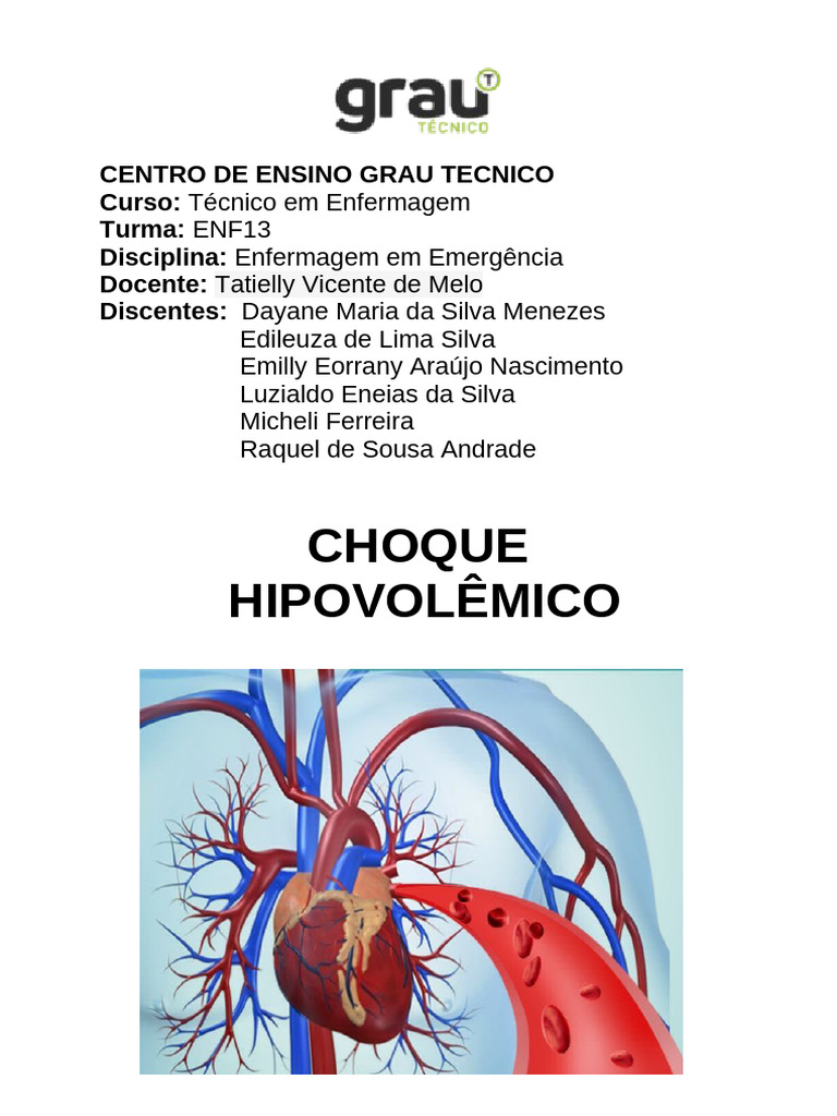 Choque Hipovolêmico: Sintomas e Tratamento | PDF | Choque (circulatório ...