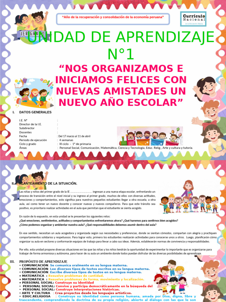 Unidad de Aprendizaje: Primer Grado | PDF | Aprendizaje | Evaluación
