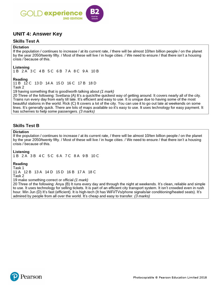 Gold Exp B2 U4 Skills Test AK | PDF