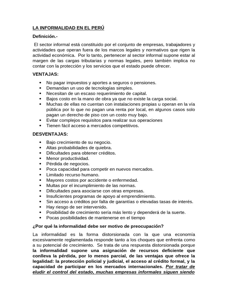 Impacto de la informalidad en calidad económica | PDF | Inversiones ...