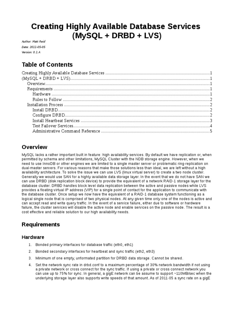 High Availability with MySQL, DRBD, LVS | PDF | Replication (Computing ...