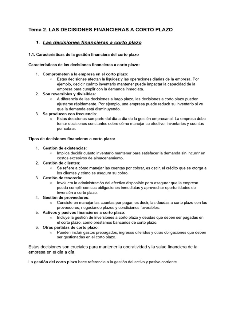 Decisiones Financieras a Corto Plazo | PDF | Capital de trabajo ...