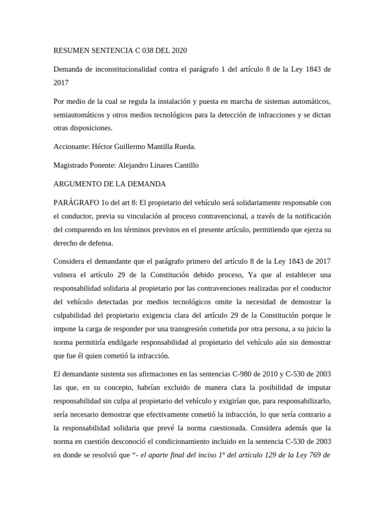 Análisis de la Sentencia C-038 de 2020 | PDF | Debido al proceso