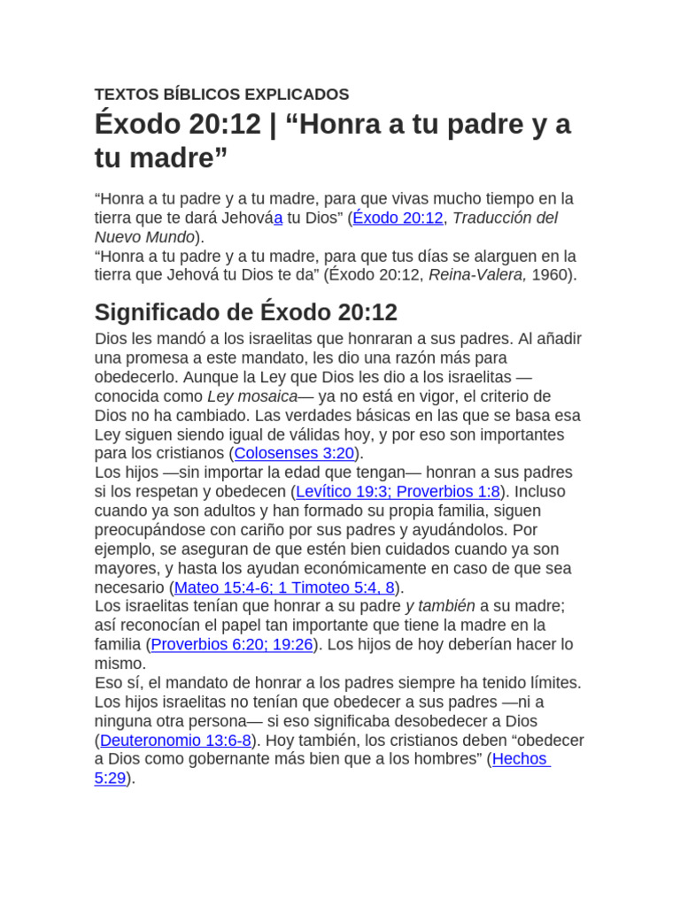 Significado de Éxodo 20:12 en la Biblia | PDF | Libro del éxodo | Diez ...