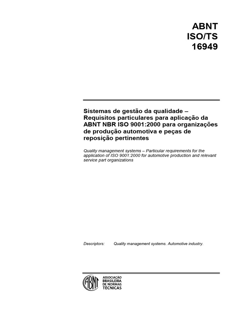 Abnt Iso Ts 16949 2004 | PDF | Gestão de qualidade | Qualidade (negócios)