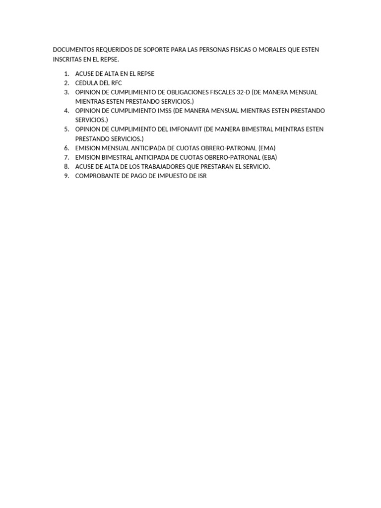 Documentos para Inscripción en REPSE | PDF