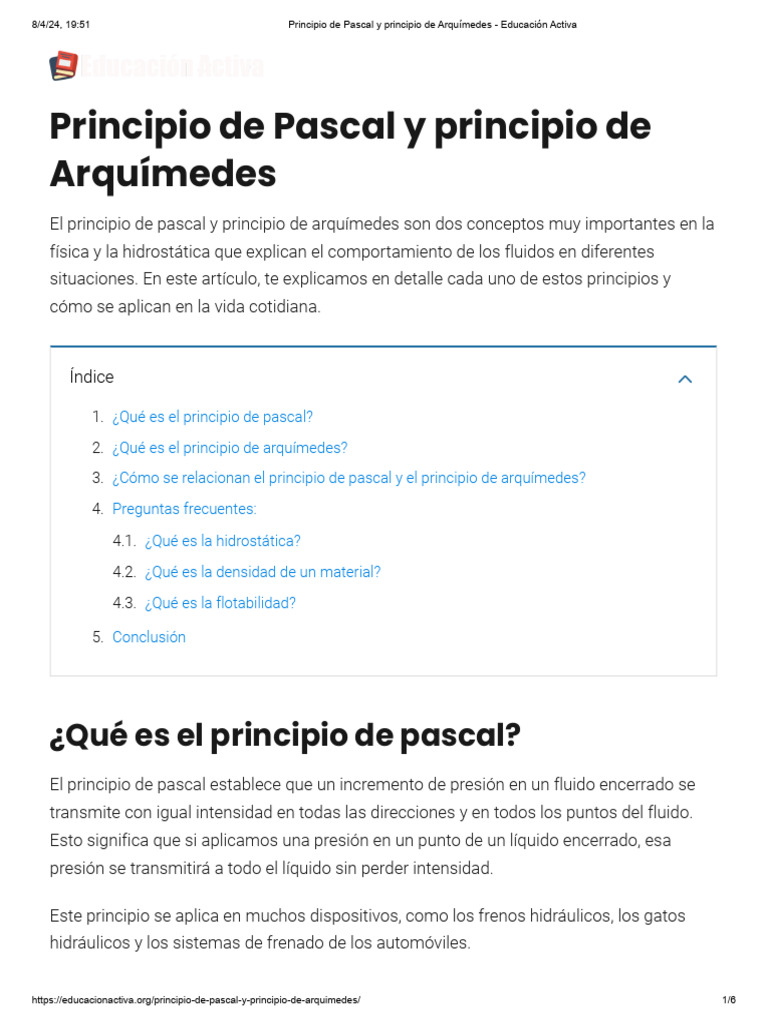 Principios de Pascal y Arquímedes Explicados | PDF | Flotabilidad ...