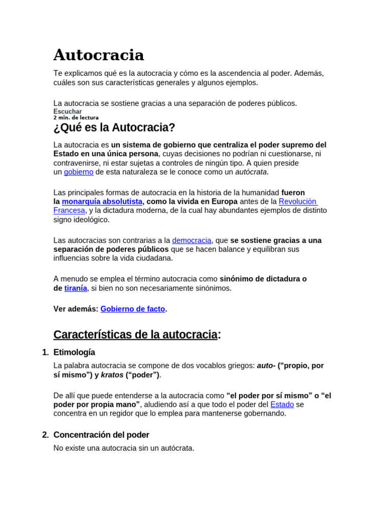Autocracia | PDF | Gobierno | Estado (política)