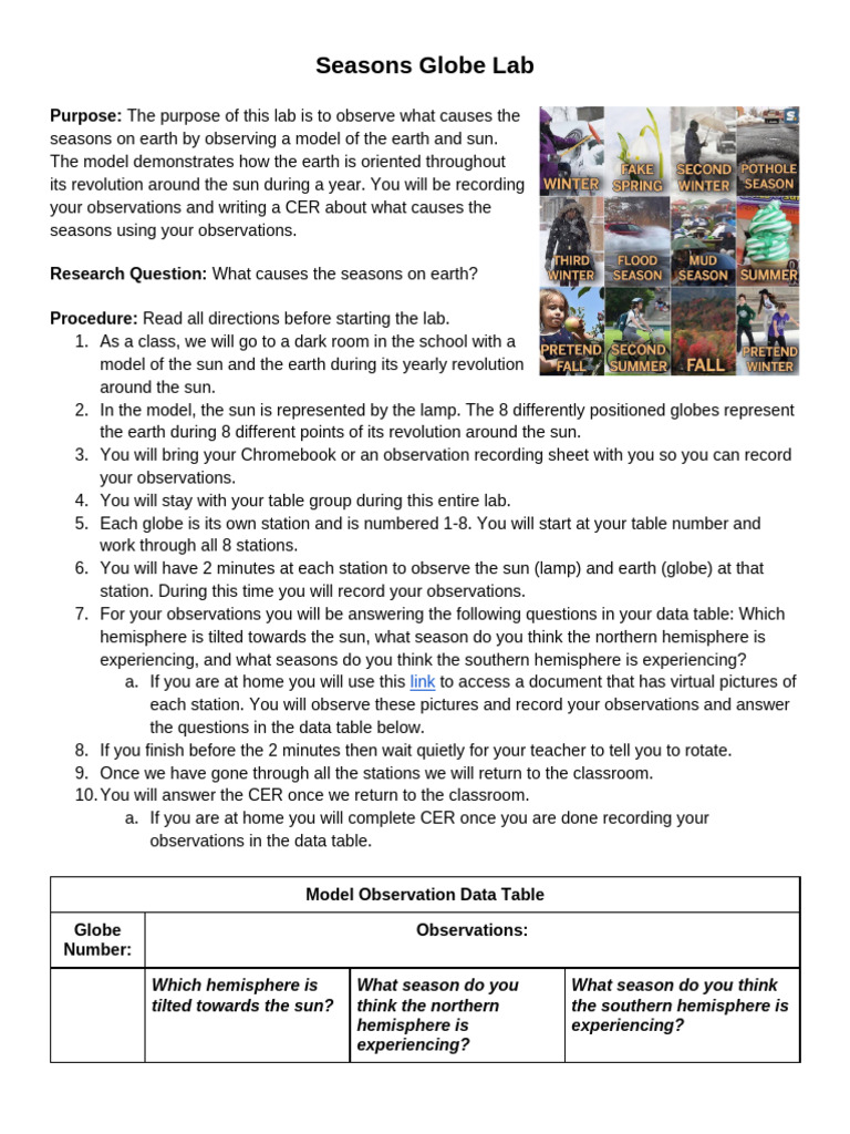 Understanding Earth's Seasons Lab | PDF | Earth | Science