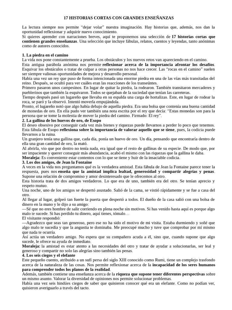 17 Historias Cortas Con Grandes Enseñanzas | PDF | Fábula | Pollo